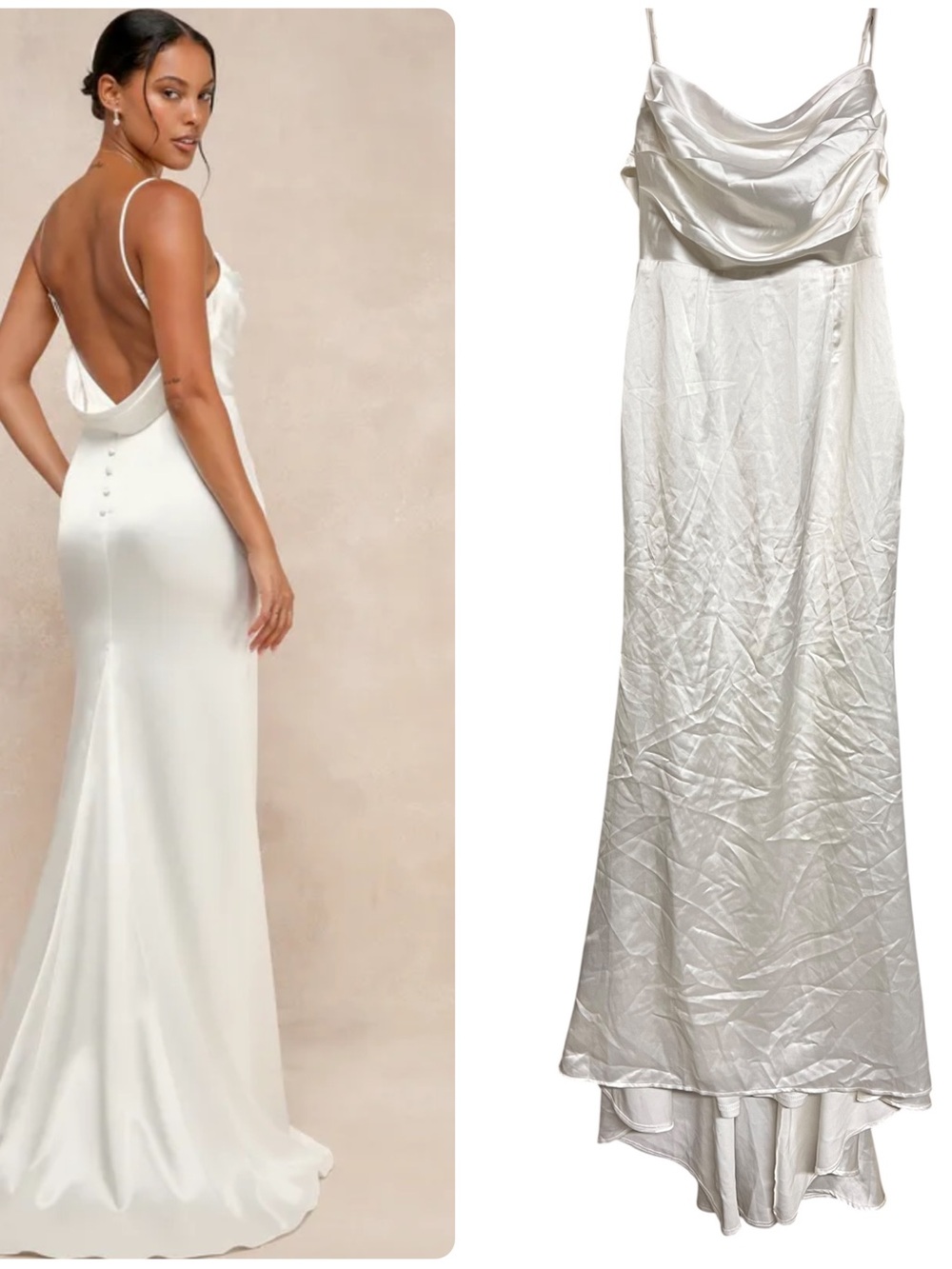 New Lulus Lovely Endearment White Satin Sleeveless Maxi Wedding Dress Minimalist